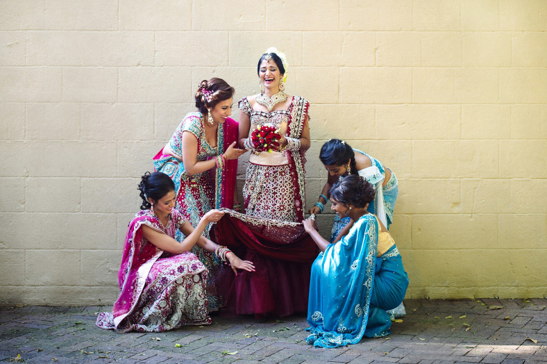 Indian bride with her bridemaids