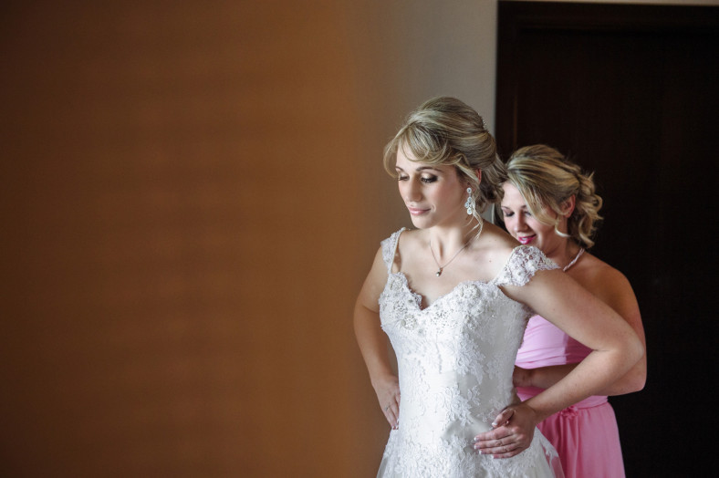 bride getting dressed