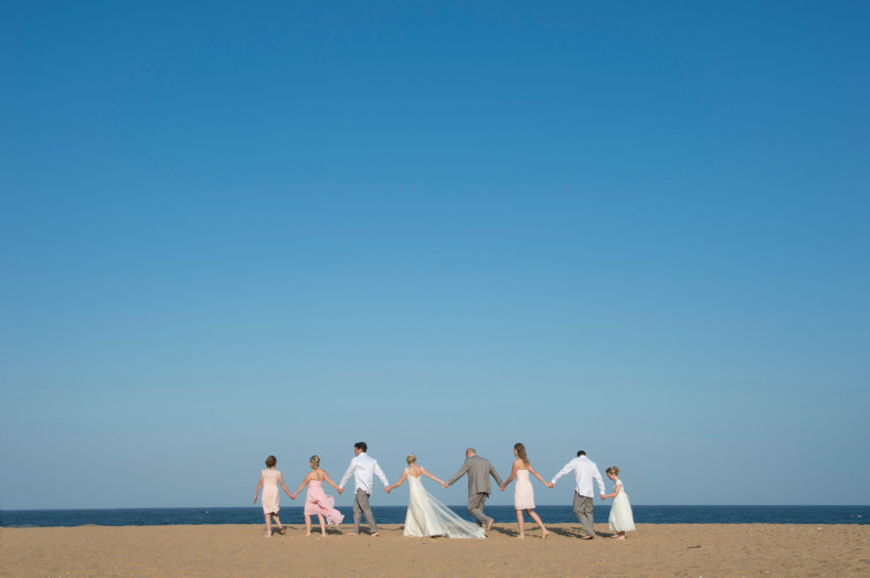 bridal party at beach wedding