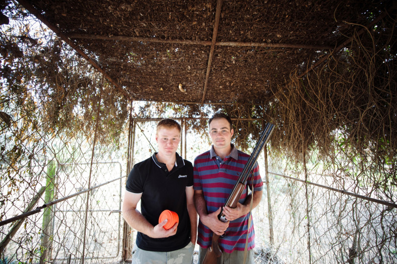 2 Men clay pigeon shooting