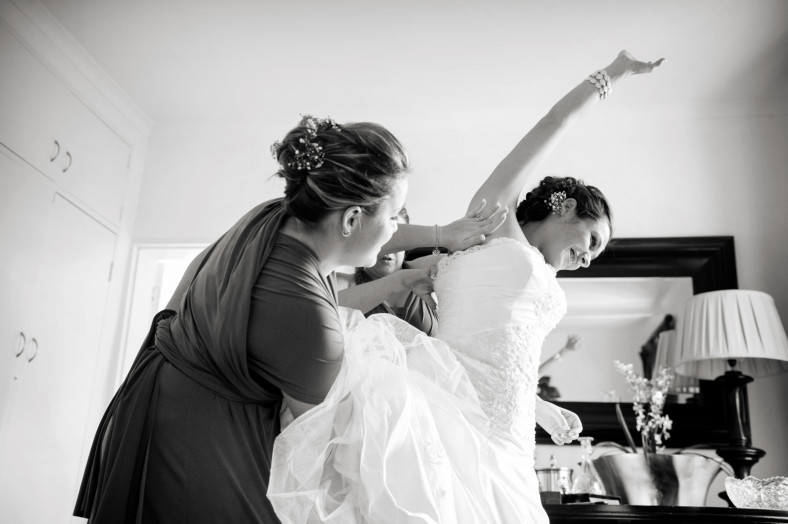 bride getting dressed