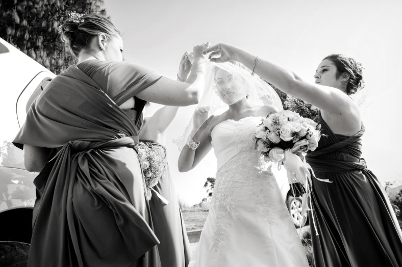 bride pulls over veil