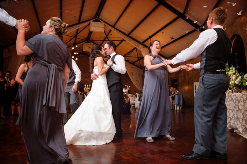 bride and groom dancing