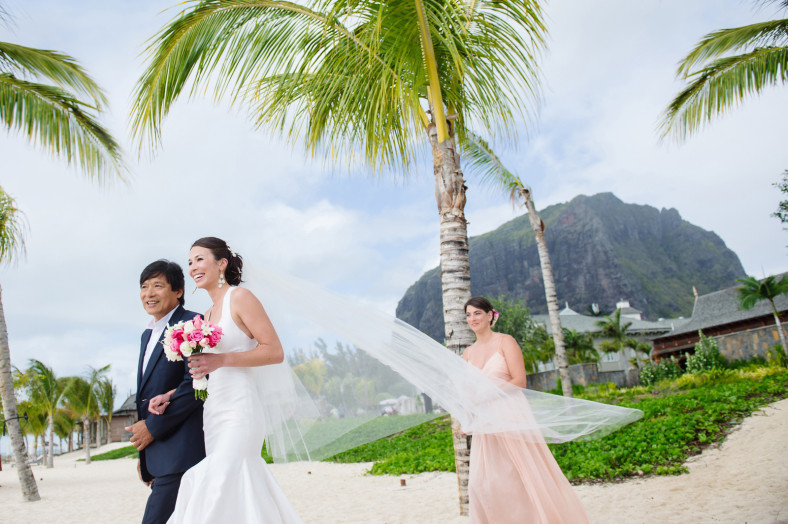 bride down the aisle in Mauritius