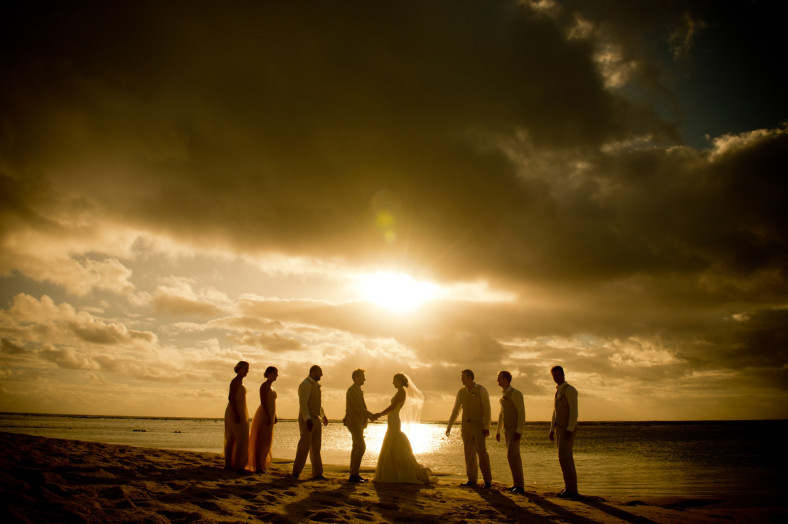 Bridal party on Mauritius Beach fun photo