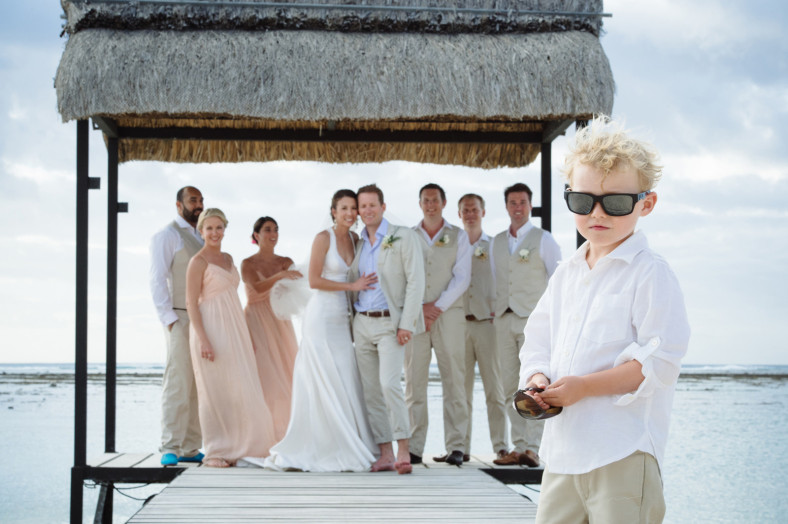Bridal party on Mauritius Beach fun photo