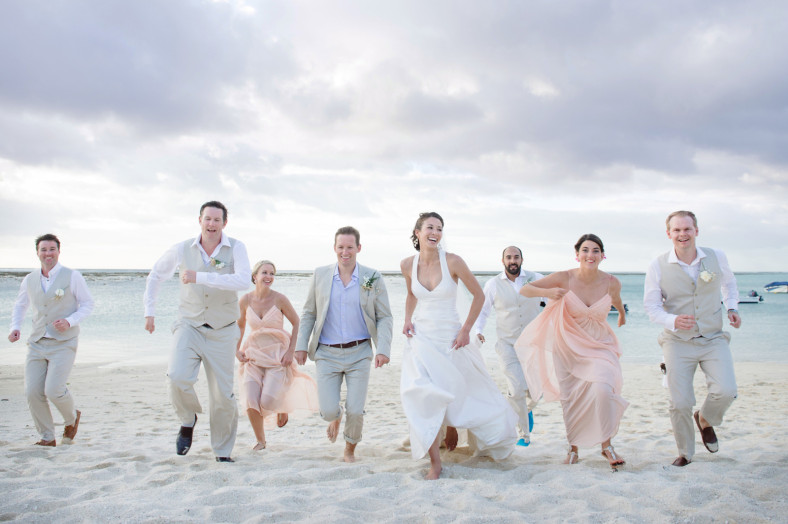 Bridal party on Mauritius Beach fun photo