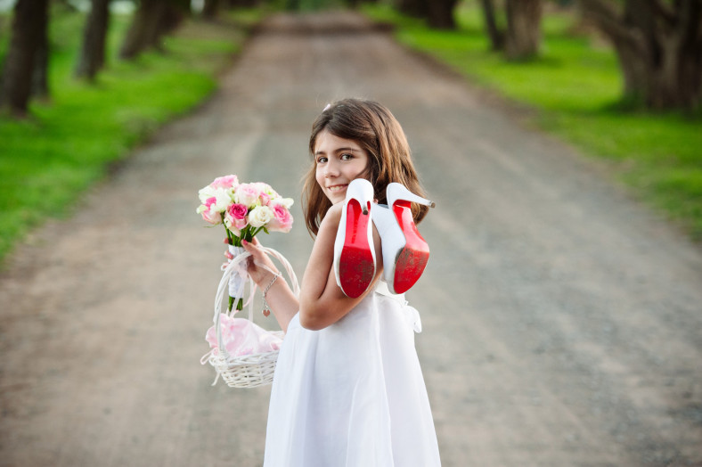 flower girl with red heels
