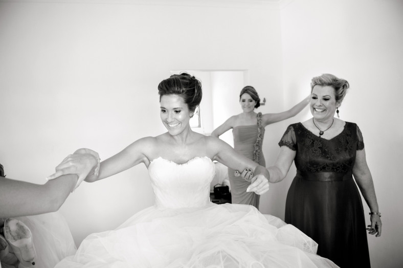 bride getting dressed