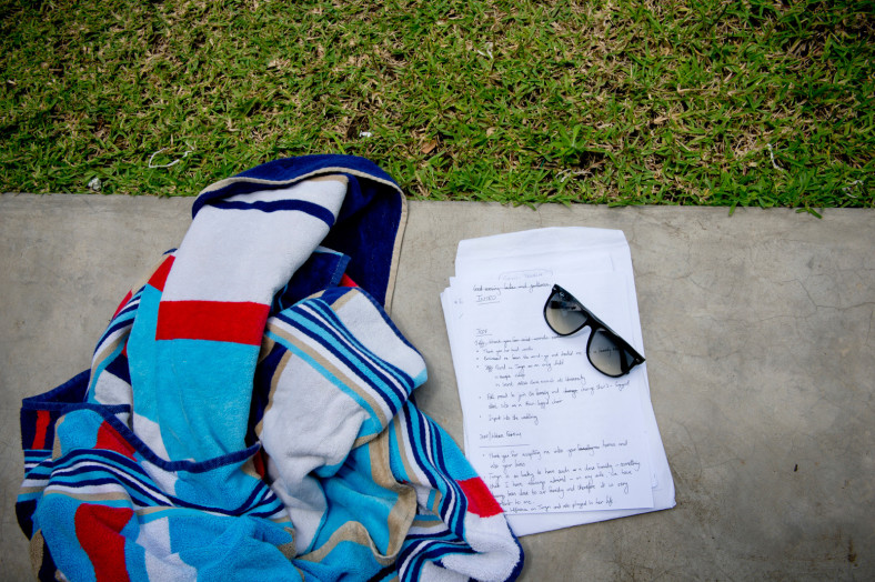 towel and sunglasses