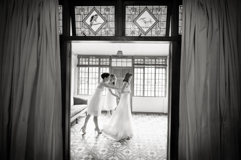 bride getting dressed