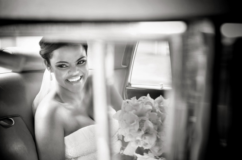 bride in car