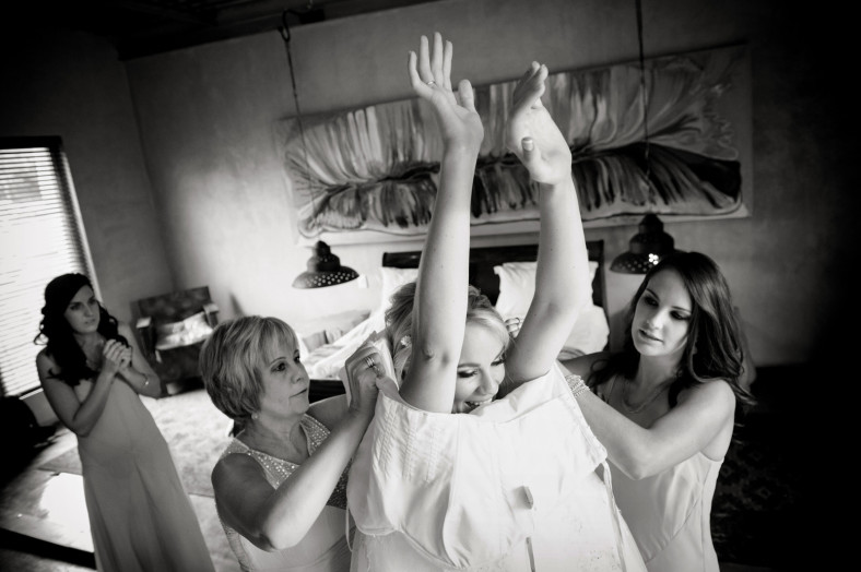 bride getting dressed