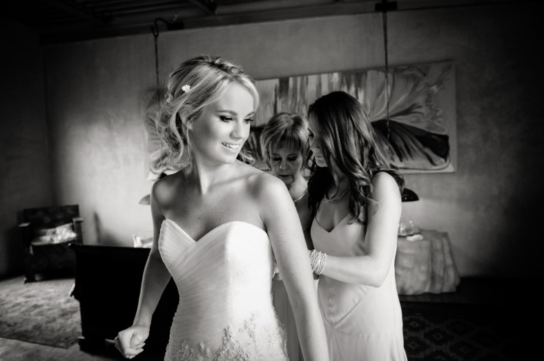 bride getting dressed