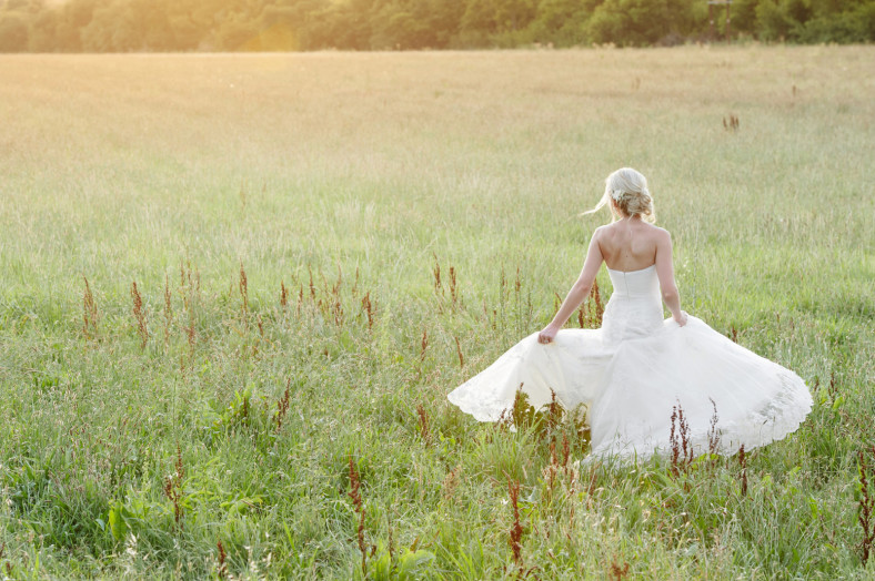 bride in field