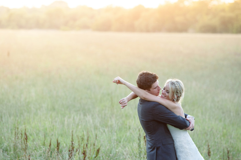 bride and groom hug