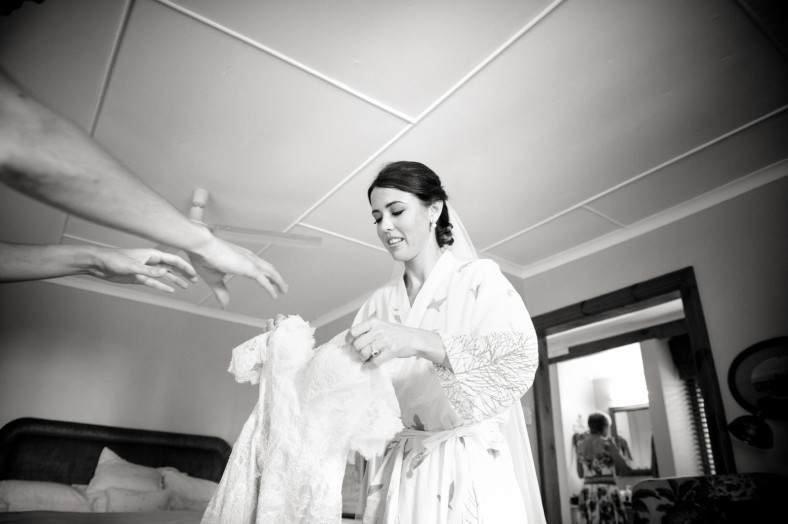 bride getting dressed