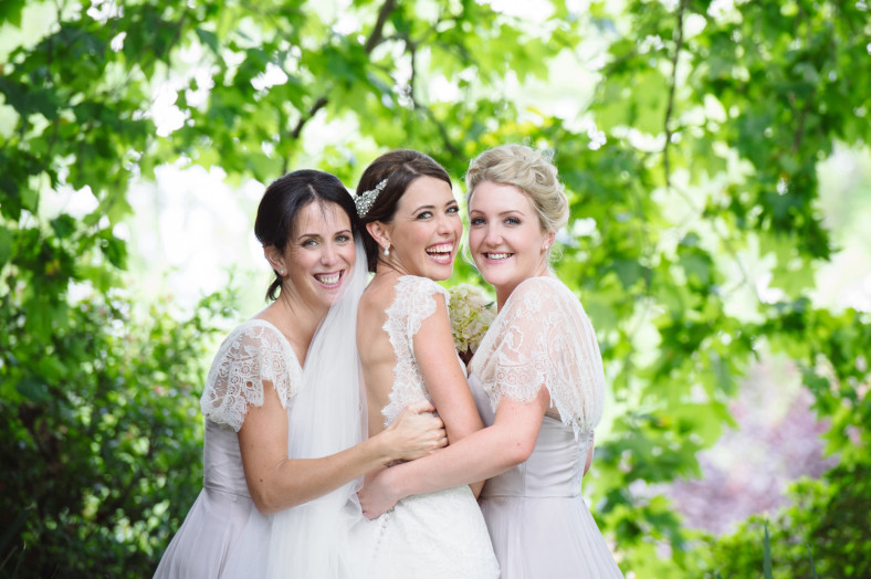 smiling bride and friends