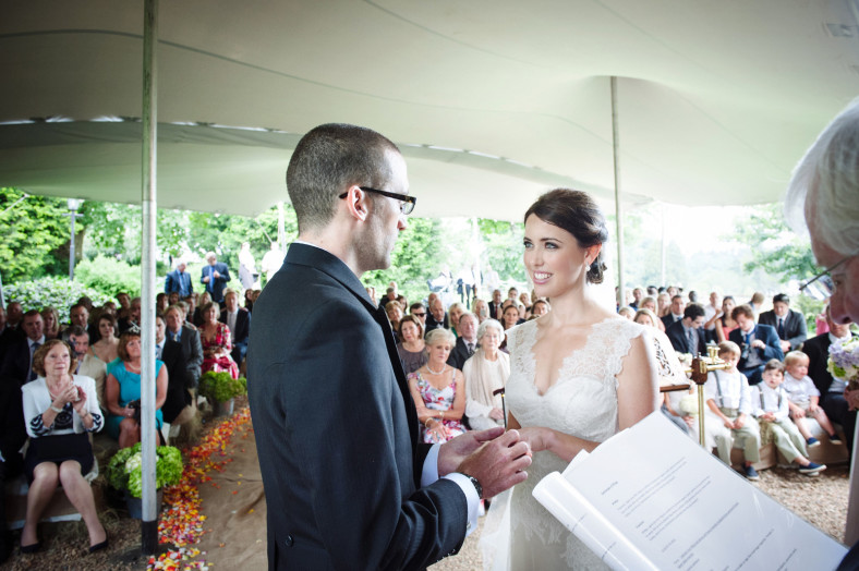 bride and groom exchange rings
