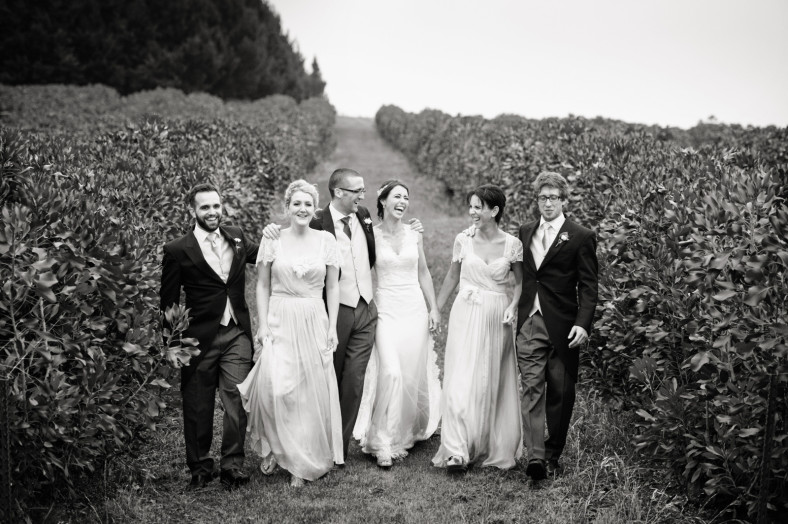 bridal party ina field