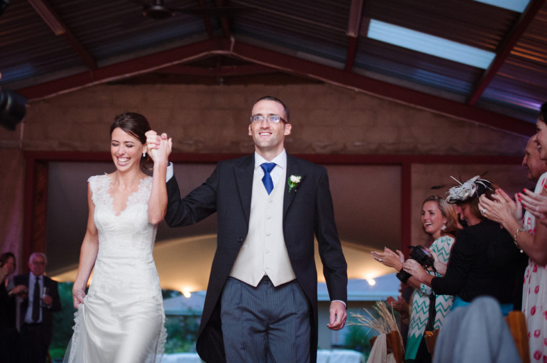 bride and groom arriving