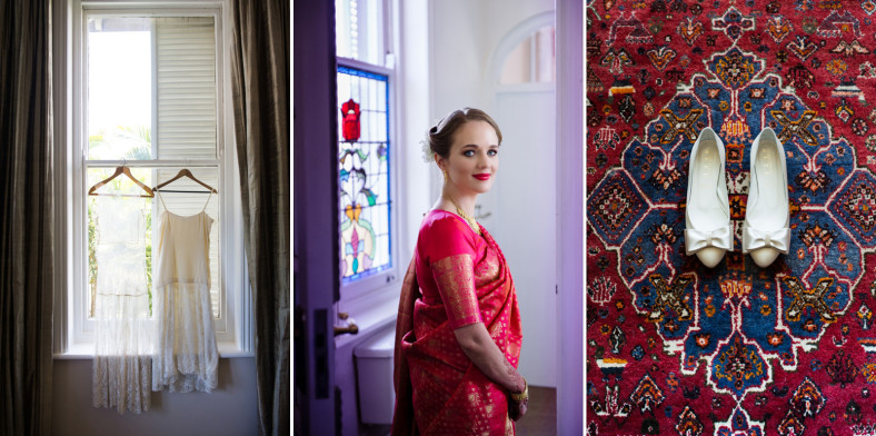 Hindu Christian Wedding Documentary Wedding Photographer Bride in Sari