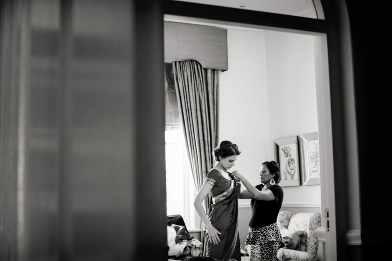 Hindu Christian Wedding Documentary Wedding Photographer Bridesmaids in Saris