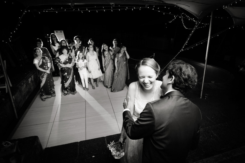 Hindu Christian Wedding Documentary Wedding Photographer Reception Bouquet Toss