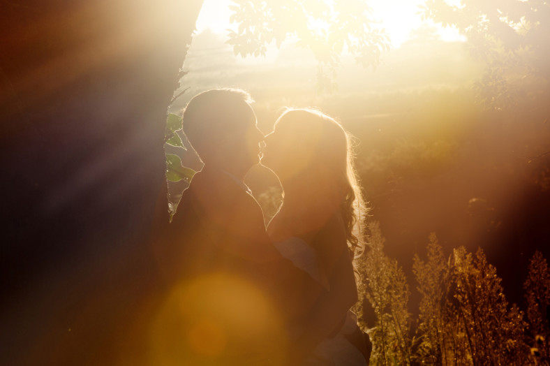Midlands wedding bride and groom under a tree