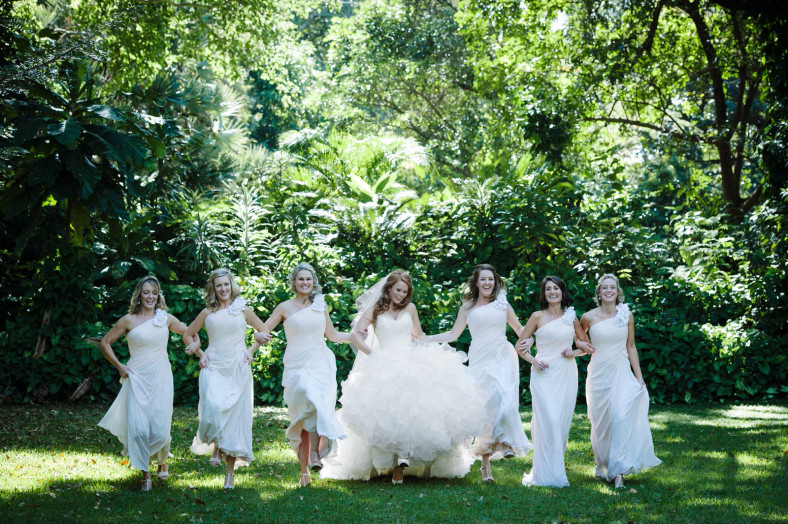 Bridal party in garden