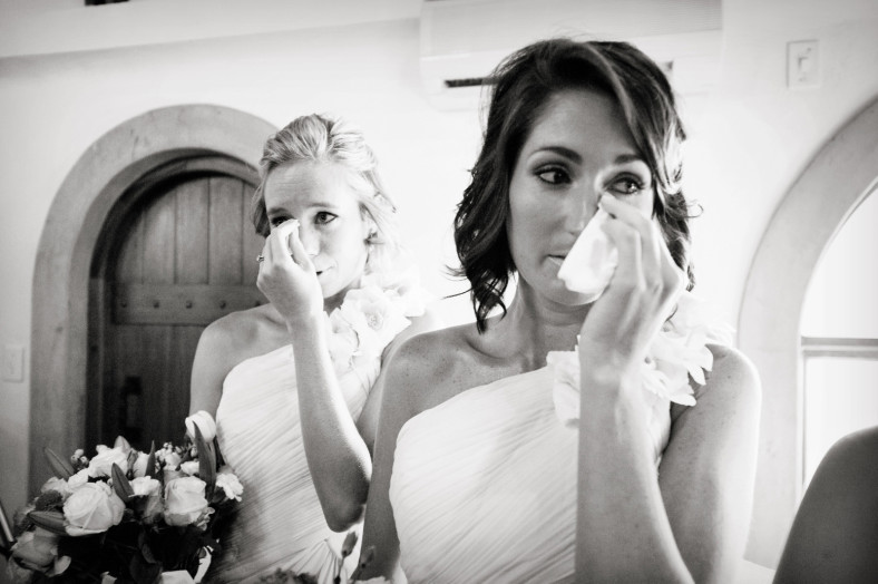 bridesmaids crying at wedding