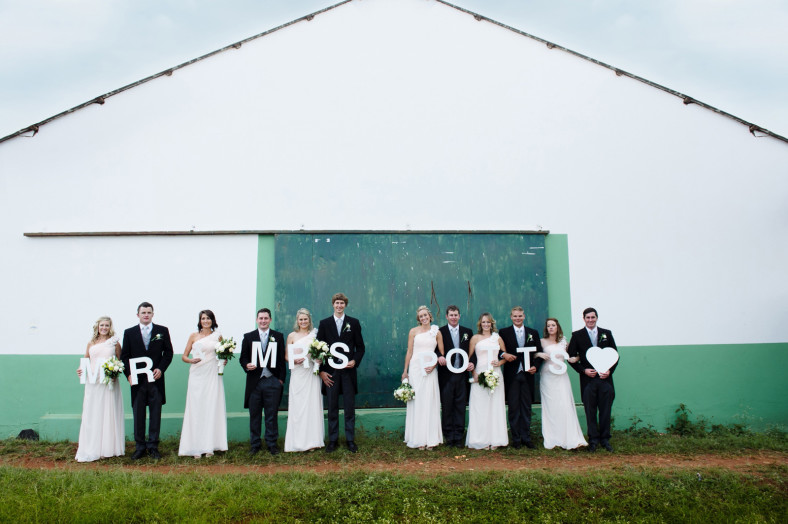 Bridal party with Bride and Groom's names