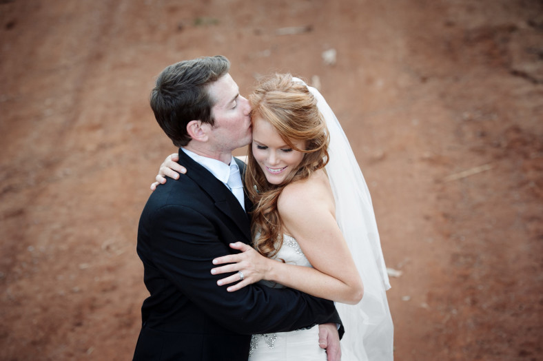 Bride and Groom on dirt road