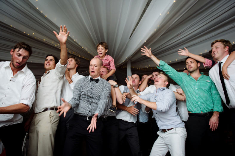Garter toss at wedding