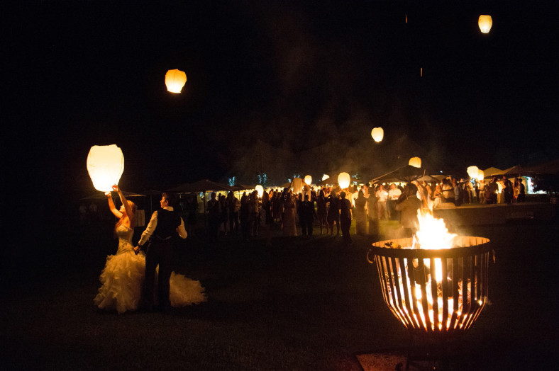 Bride and Groom with lanterns