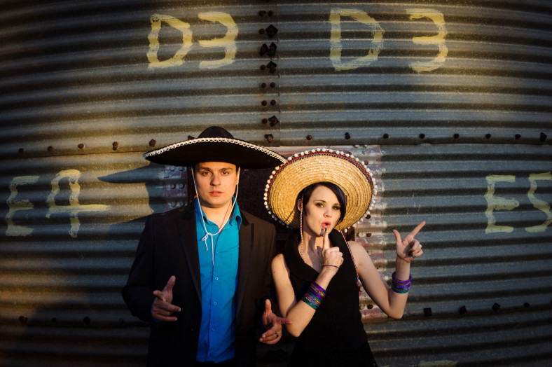bride and groom in sombreros