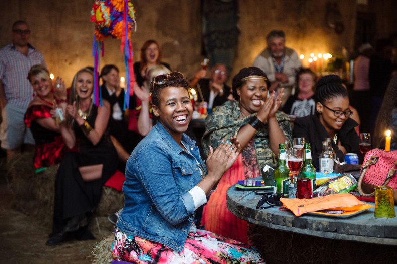 guests at barn wedding