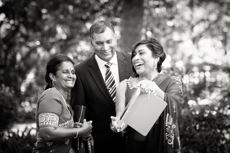 guest at wedding laughing