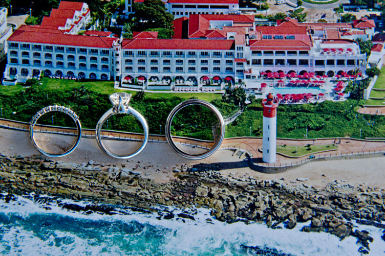 Wedding rings on postcard