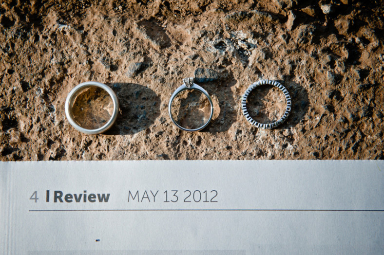 Wedding rings on a wedding invitation