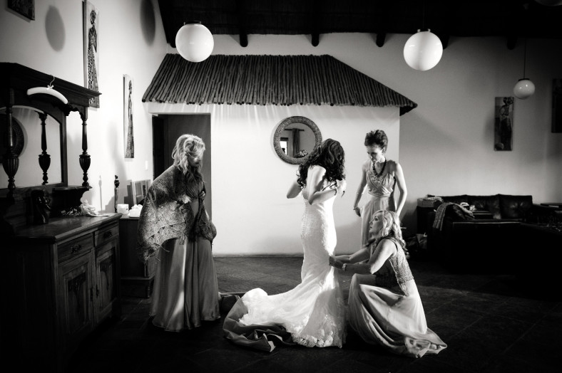 bride getting dressed