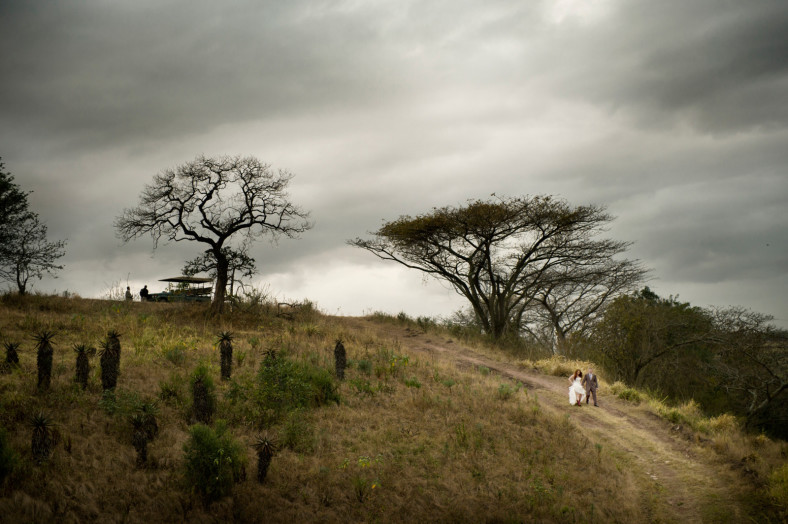 bride and groom in game park