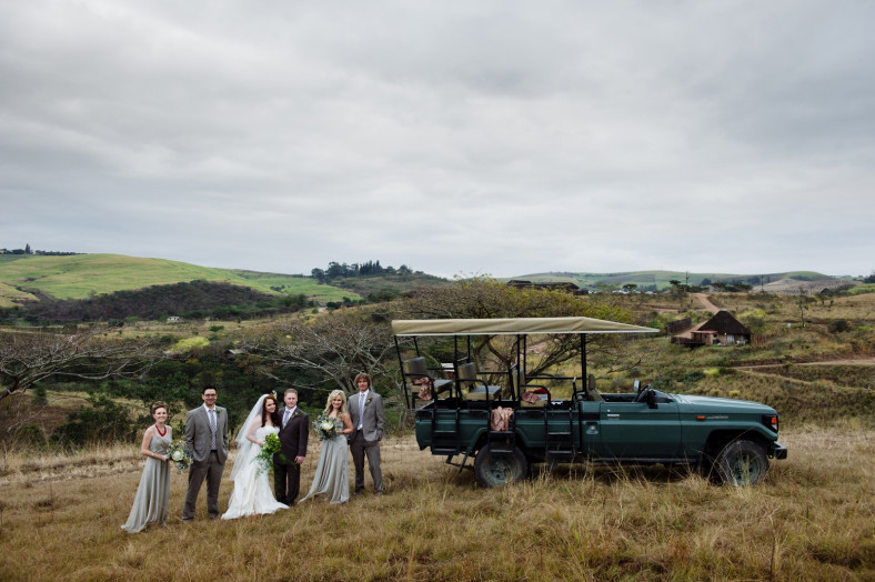 bridal party on game drive
