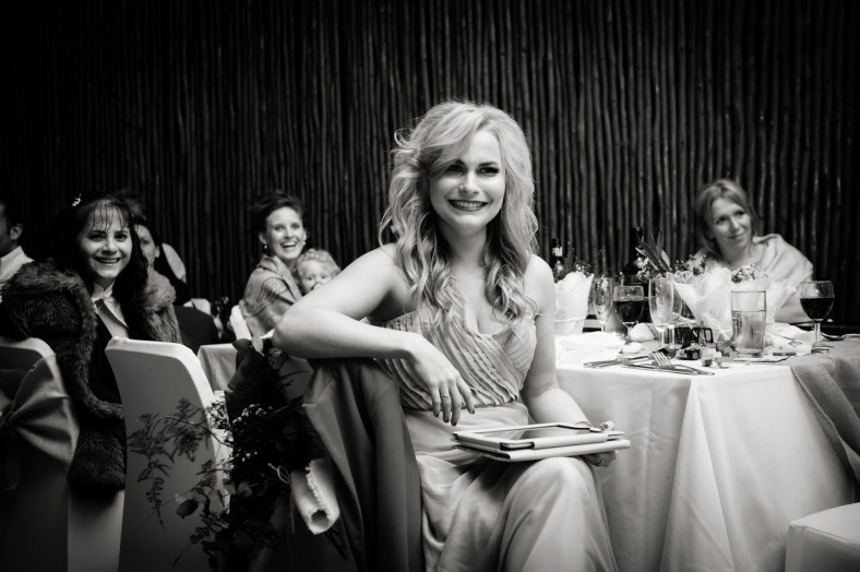 guest laughing at wedding
