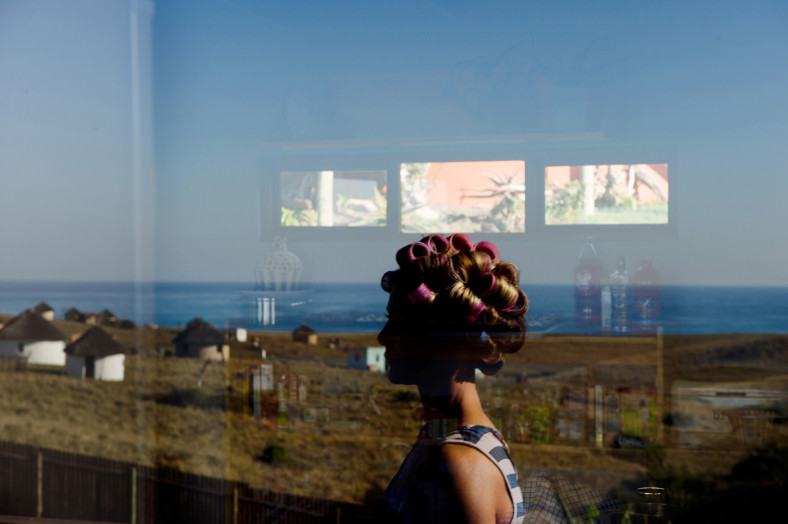 woman in curlers