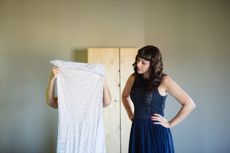 bride getting dressed