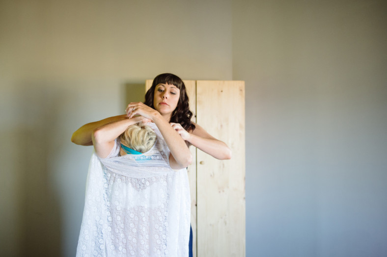 bride getting dressed