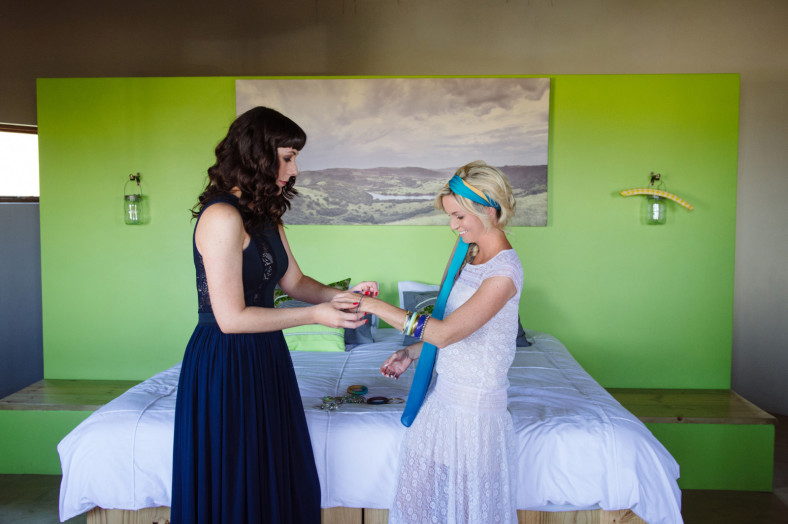 bride getting dressed