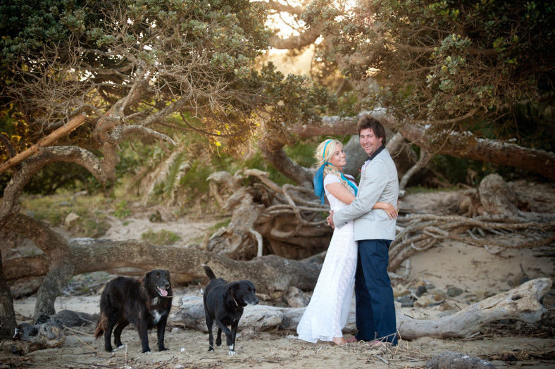 bohemian beach wedding with dogs