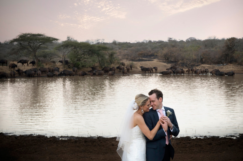 bride and groom with animals